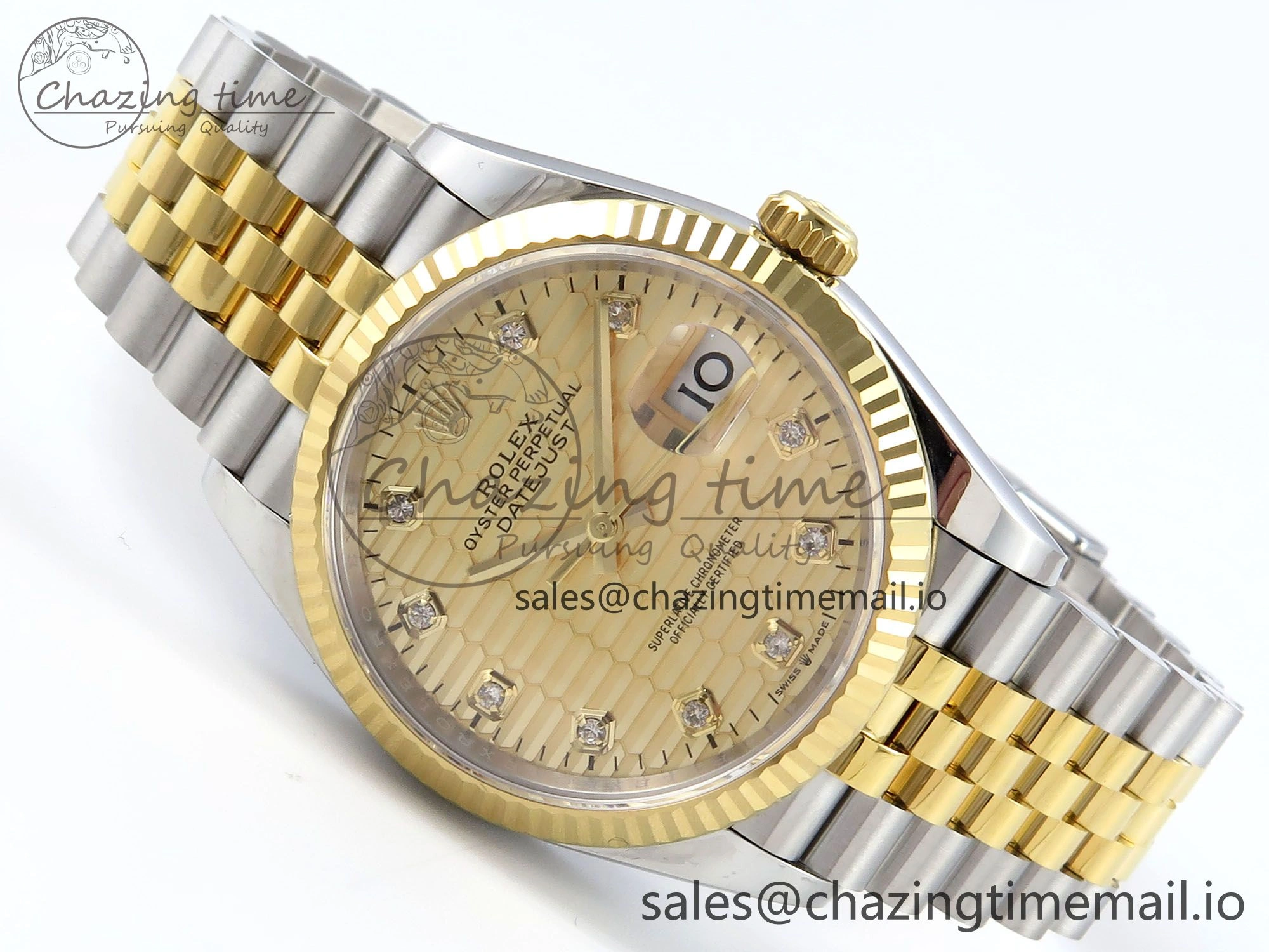 Packable DateJust 36 126233 EWEF Best Edition YG Textured Diamonds Dial on SS YG Jubilee Bracelet A 621