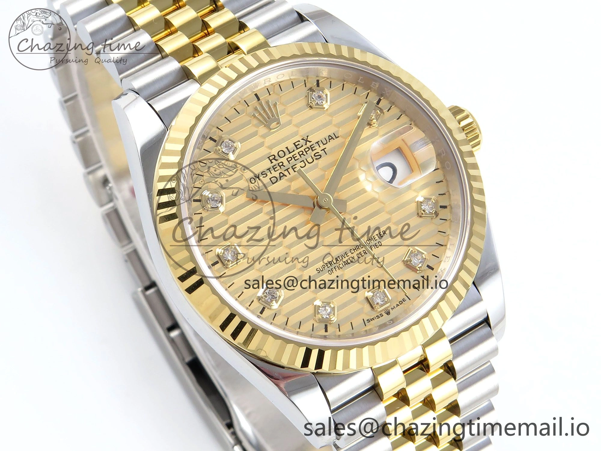 Packable DateJust 36 126233 EWEF Best Edition YG Textured Diamonds Dial on SS YG Jubilee Bracelet A 621
