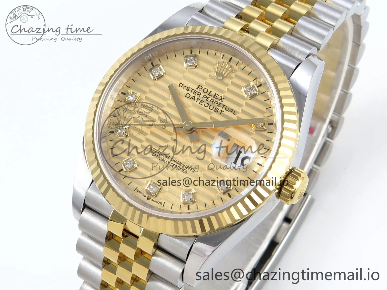 Packable DateJust 36 126233 EWEF Best Edition YG Textured Diamonds Dial on SS YG Jubilee Bracelet A 621