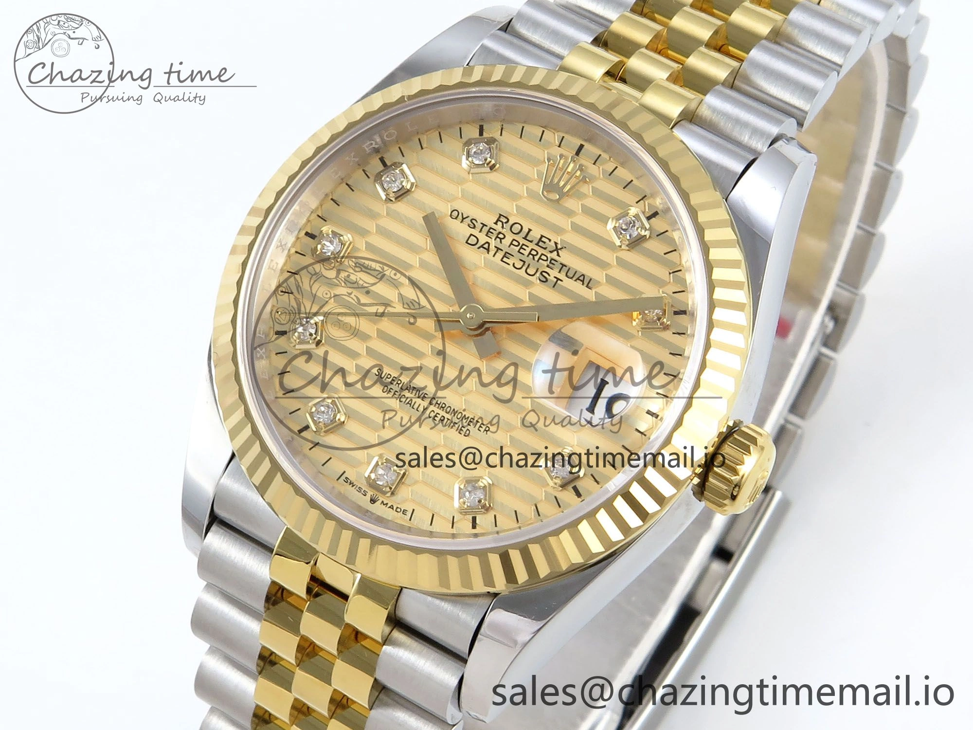 Packable DateJust 36 126233 EWEF Best Edition YG Textured Diamonds Dial on SS YG Jubilee Bracelet A 621