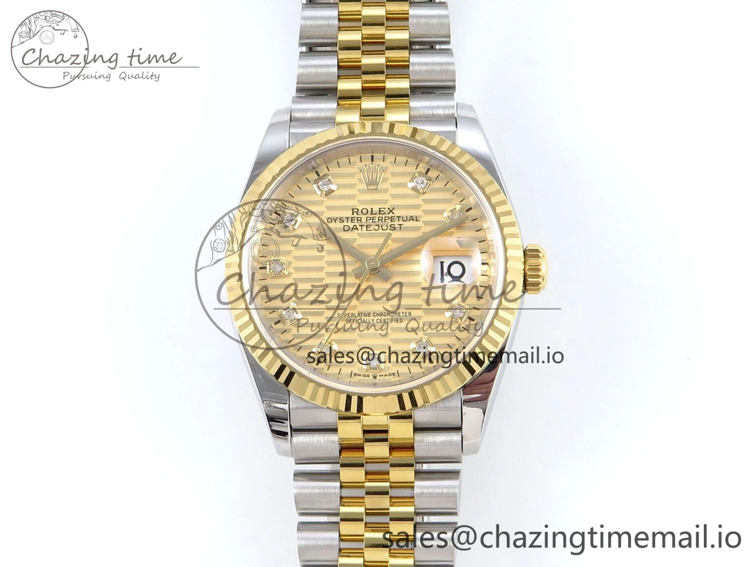 Packable DateJust 36 126233 EWEF Best Edition YG Textured Diamonds Dial on SS YG Jubilee Bracelet A 621