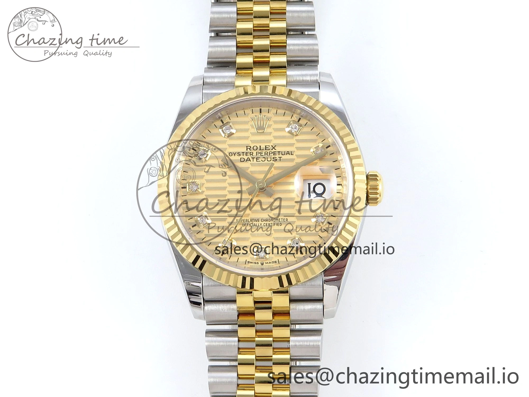 Packable DateJust 36 126233 EWEF Best Edition YG Textured Diamonds Dial on SS YG Jubilee Bracelet A 621