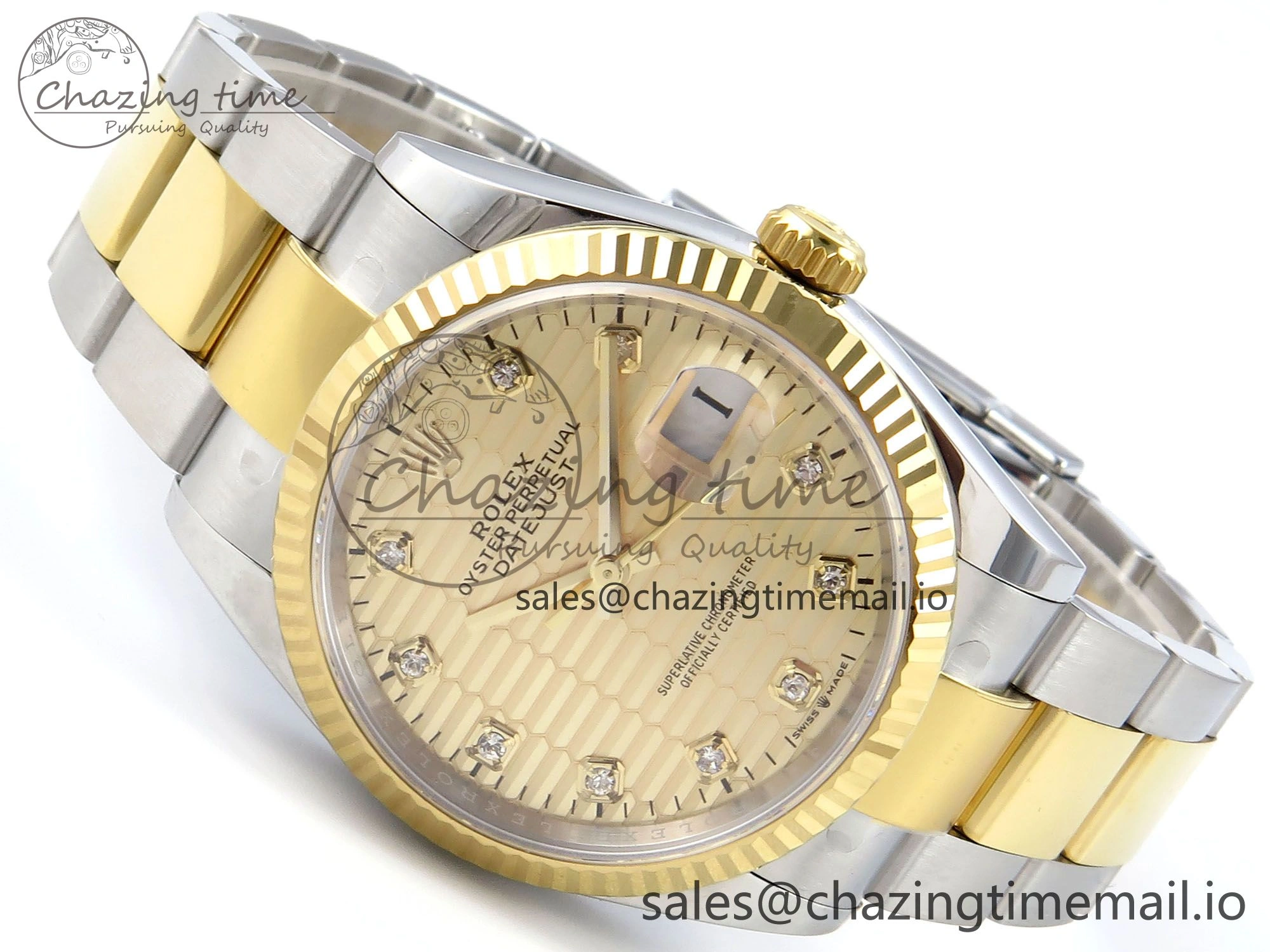 Effortless DateJust 36 126233 EWEF Best Edition YG Textured Diamonds Dial on SS YG Oyster Bracelet A 677