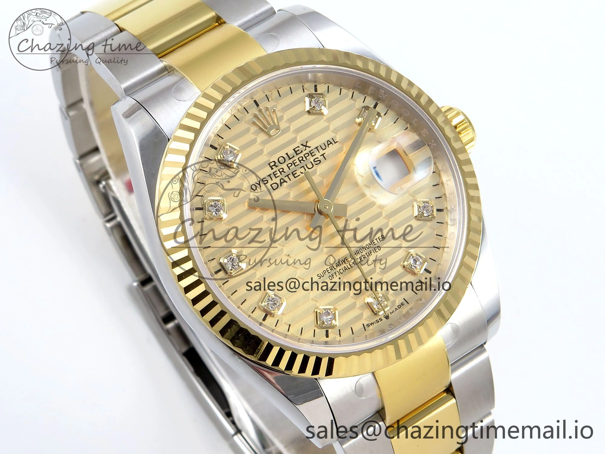 Effortless DateJust 36 126233 EWEF Best Edition YG Textured Diamonds Dial on SS YG Oyster Bracelet A 677