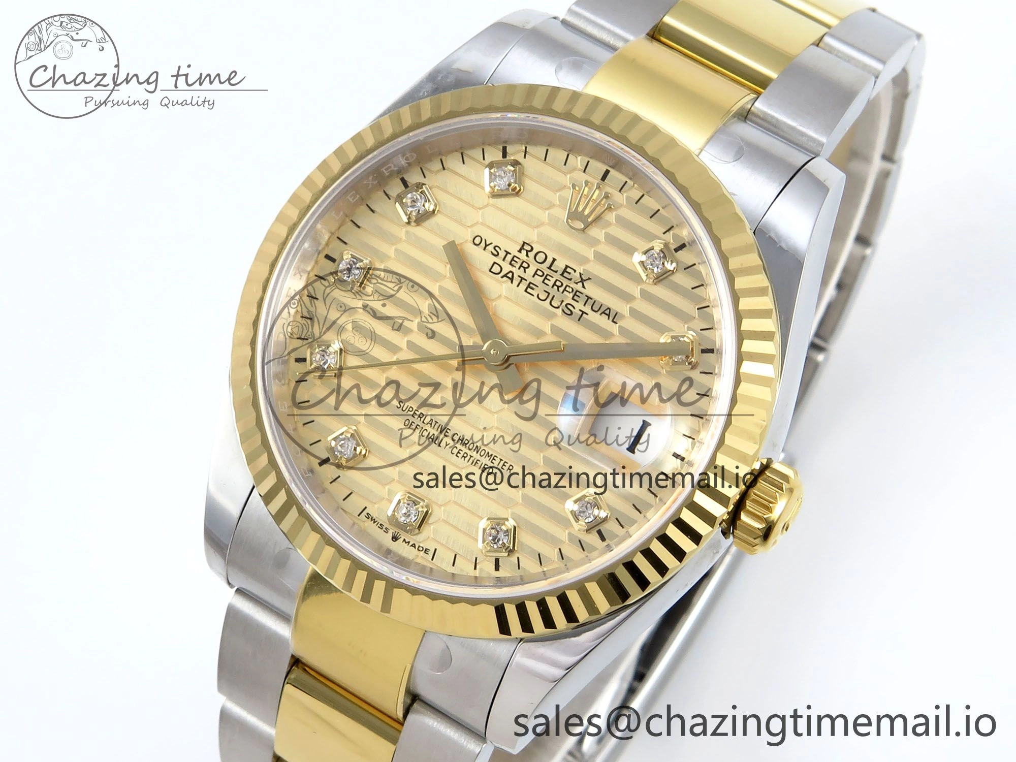 Effortless DateJust 36 126233 EWEF Best Edition YG Textured Diamonds Dial on SS YG Oyster Bracelet A 677