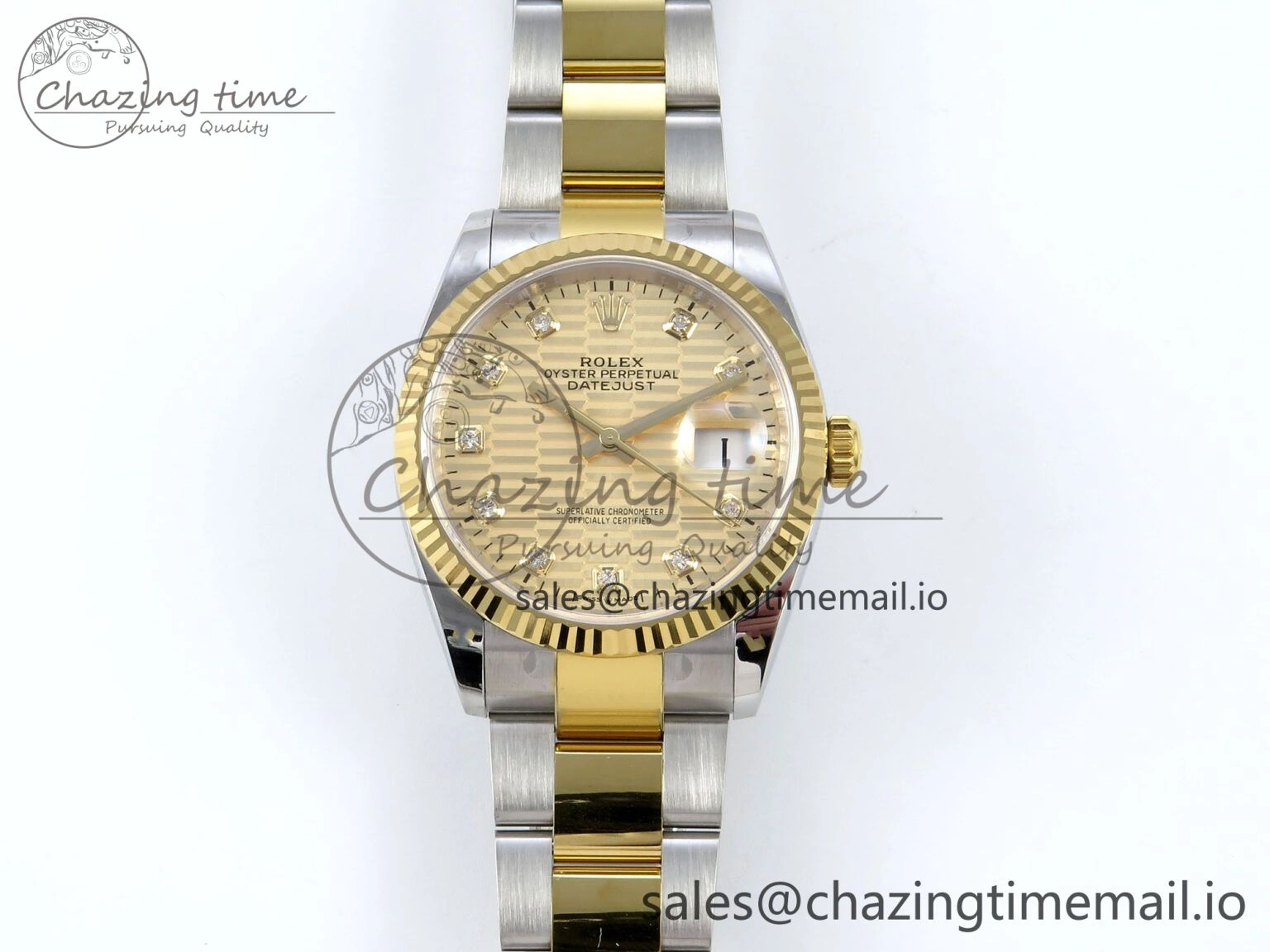 Effortless DateJust 36 126233 EWEF Best Edition YG Textured Diamonds Dial on SS YG Oyster Bracelet A 677