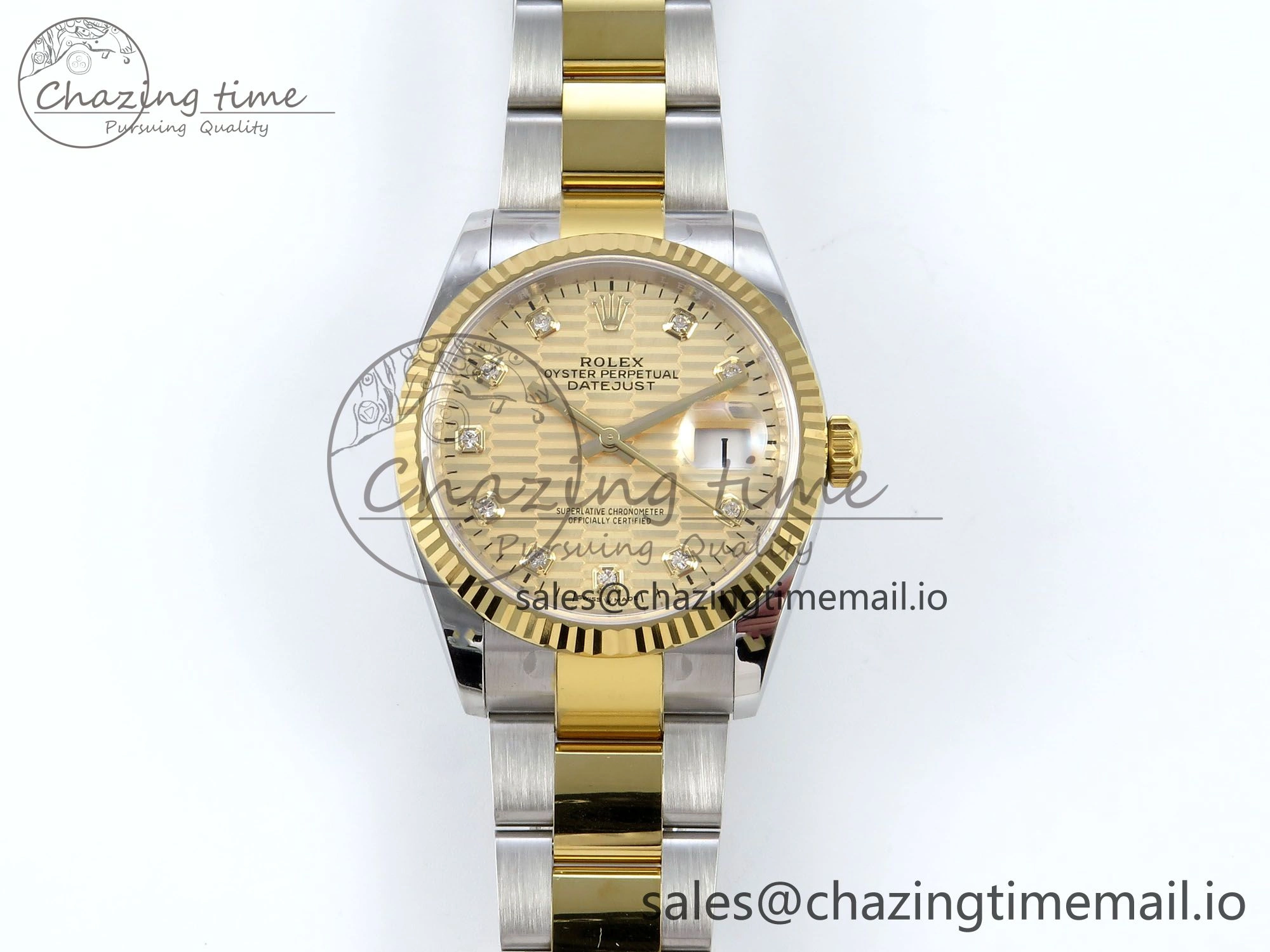 Effortless DateJust 36 126233 EWEF Best Edition YG Textured Diamonds Dial on SS YG Oyster Bracelet A 677