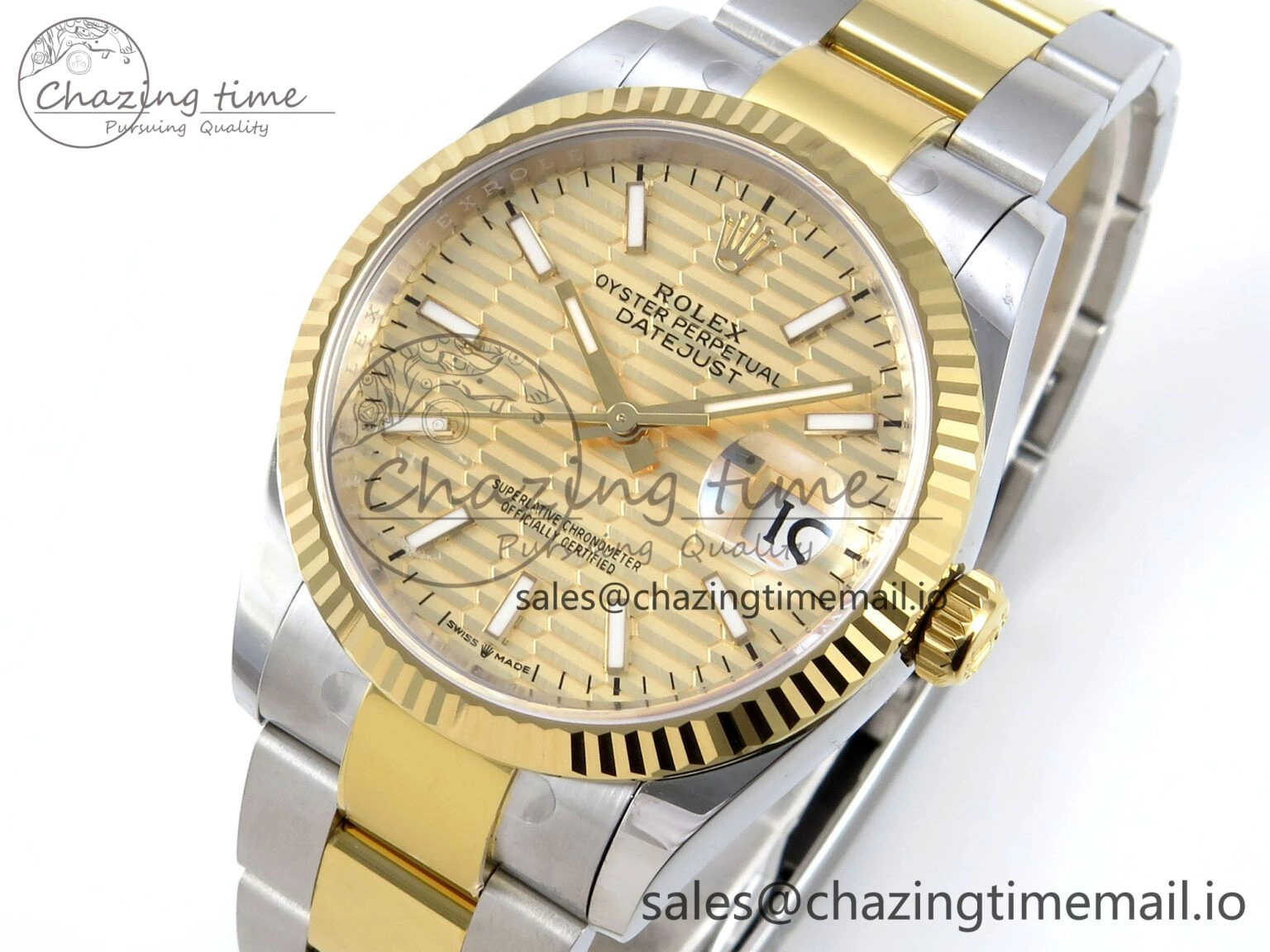 DateJust 36 126233 EWEF Best Edition YG Textured Stick Dial on SS YG Oyster Bracelet A Tailored 671
