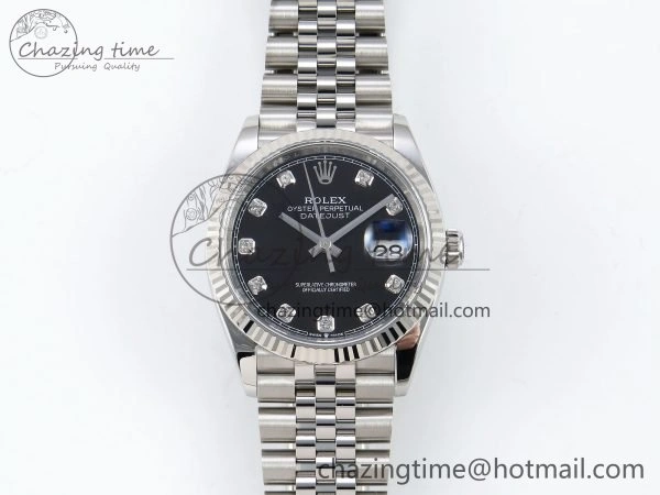 Sustainable DateJust 36 126234 APF 1:1 Best Edition 904L Steel Black Diamonds Dial on SS Jubilee Bracelet VR 1585