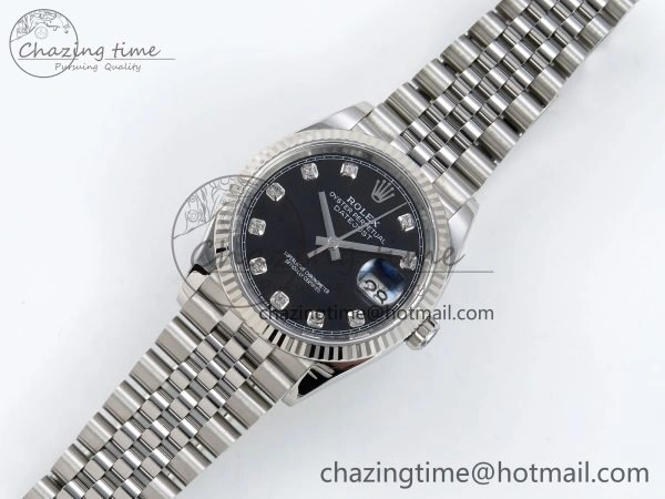 Sustainable DateJust 36 126234 APF 1:1 Best Edition 904L Steel Black Diamonds Dial on SS Jubilee Bracelet VR 1585