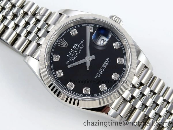 Sustainable DateJust 36 126234 APF 1:1 Best Edition 904L Steel Black Diamonds Dial on SS Jubilee Bracelet VR 1585