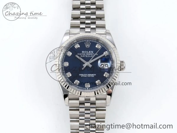 Breathable DateJust 36 126234 APF 1:1 Best Edition 904L Steel Blue Diamonds Dial on SS Jubilee Bracelet VR 1580