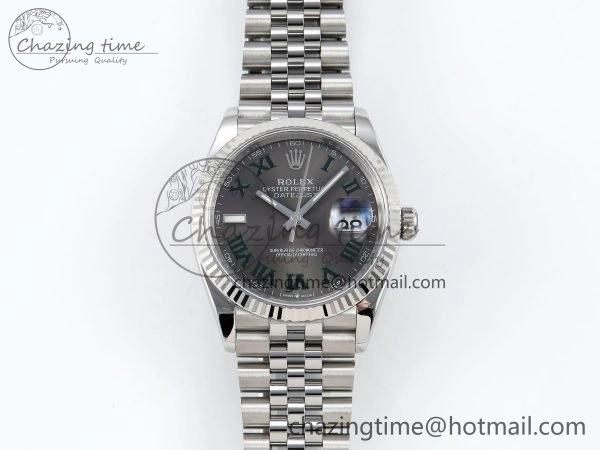 ZipUp DateJust 36 126234 APF 1:1 Best Edition 904L Steel Gray Dial Green Roman on SS Jubilee Bracelet VR 1593