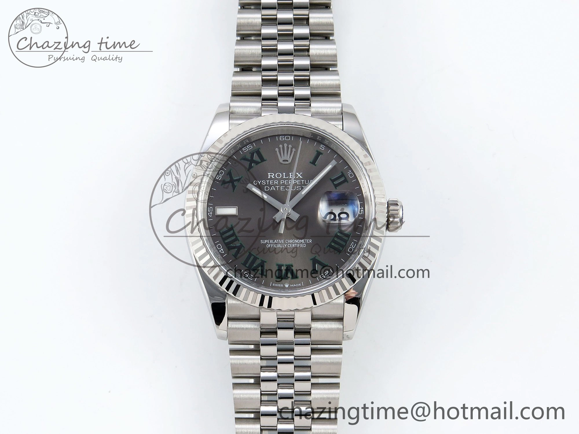 ZipUp DateJust 36 126234 APF 1:1 Best Edition 904L Steel Gray Dial Green Roman on SS Jubilee Bracelet VR 1593