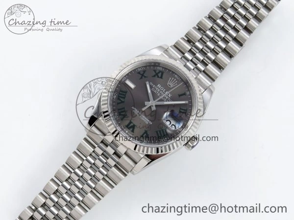 ZipUp DateJust 36 126234 APF 1:1 Best Edition 904L Steel Gray Dial Green Roman on SS Jubilee Bracelet VR 1593