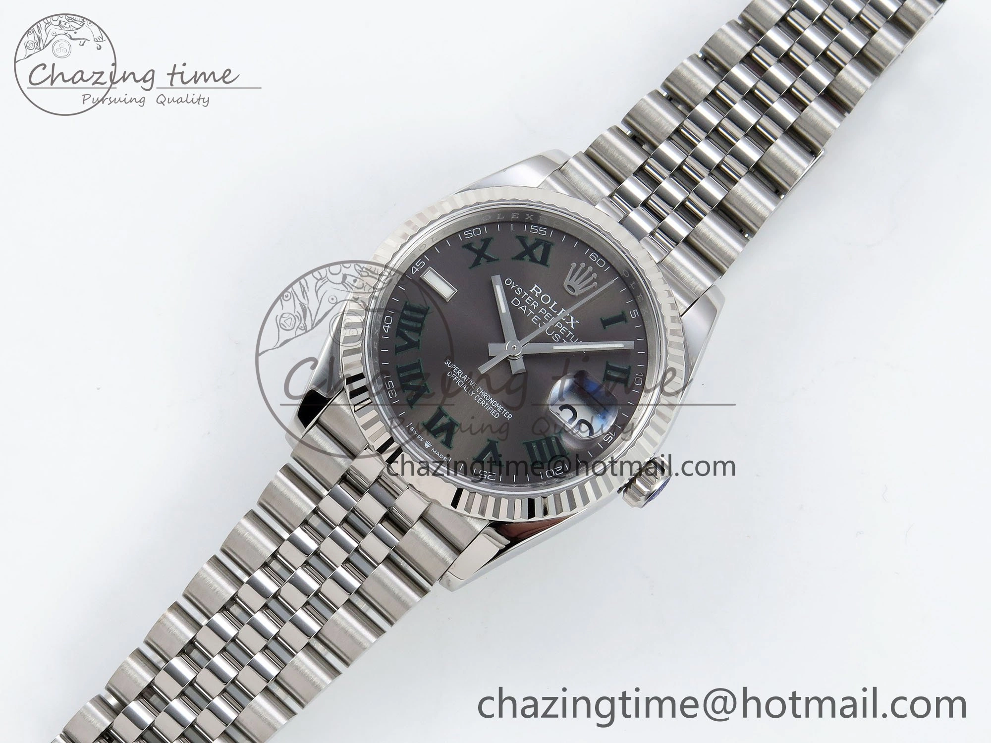 ZipUp DateJust 36 126234 APF 1:1 Best Edition 904L Steel Gray Dial Green Roman on SS Jubilee Bracelet VR 1593