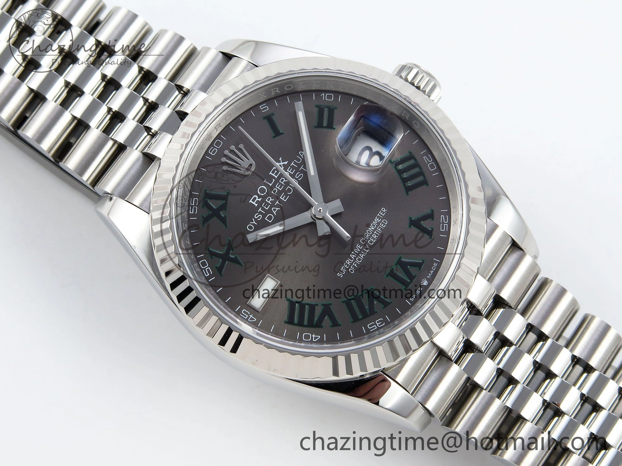 ZipUp DateJust 36 126234 APF 1:1 Best Edition 904L Steel Gray Dial Green Roman on SS Jubilee Bracelet VR 1593