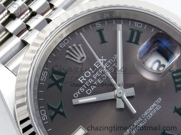 ZipUp DateJust 36 126234 APF 1:1 Best Edition 904L Steel Gray Dial Green Roman on SS Jubilee Bracelet VR 1593
