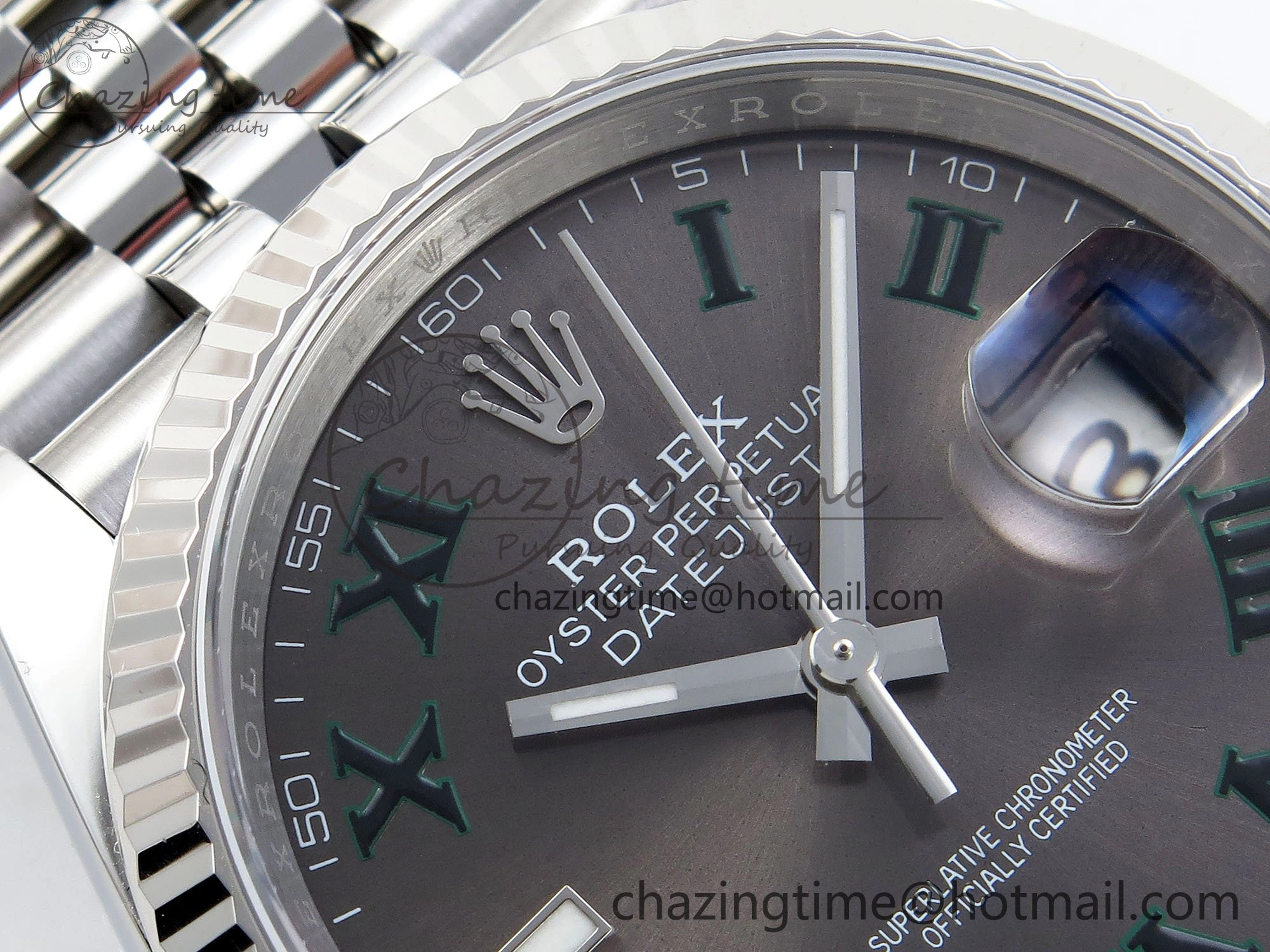 ZipUp DateJust 36 126234 APF 1:1 Best Edition 904L Steel Gray Dial Green Roman on SS Jubilee Bracelet VR 1593