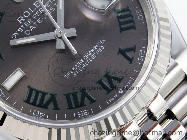 ZipUp DateJust 36 126234 APF 1:1 Best Edition 904L Steel Gray Dial Green Roman on SS Jubilee Bracelet VR 1593
