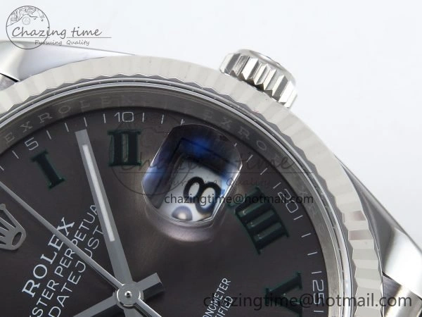 ZipUp DateJust 36 126234 APF 1:1 Best Edition 904L Steel Gray Dial Green Roman on SS Jubilee Bracelet VR 1593