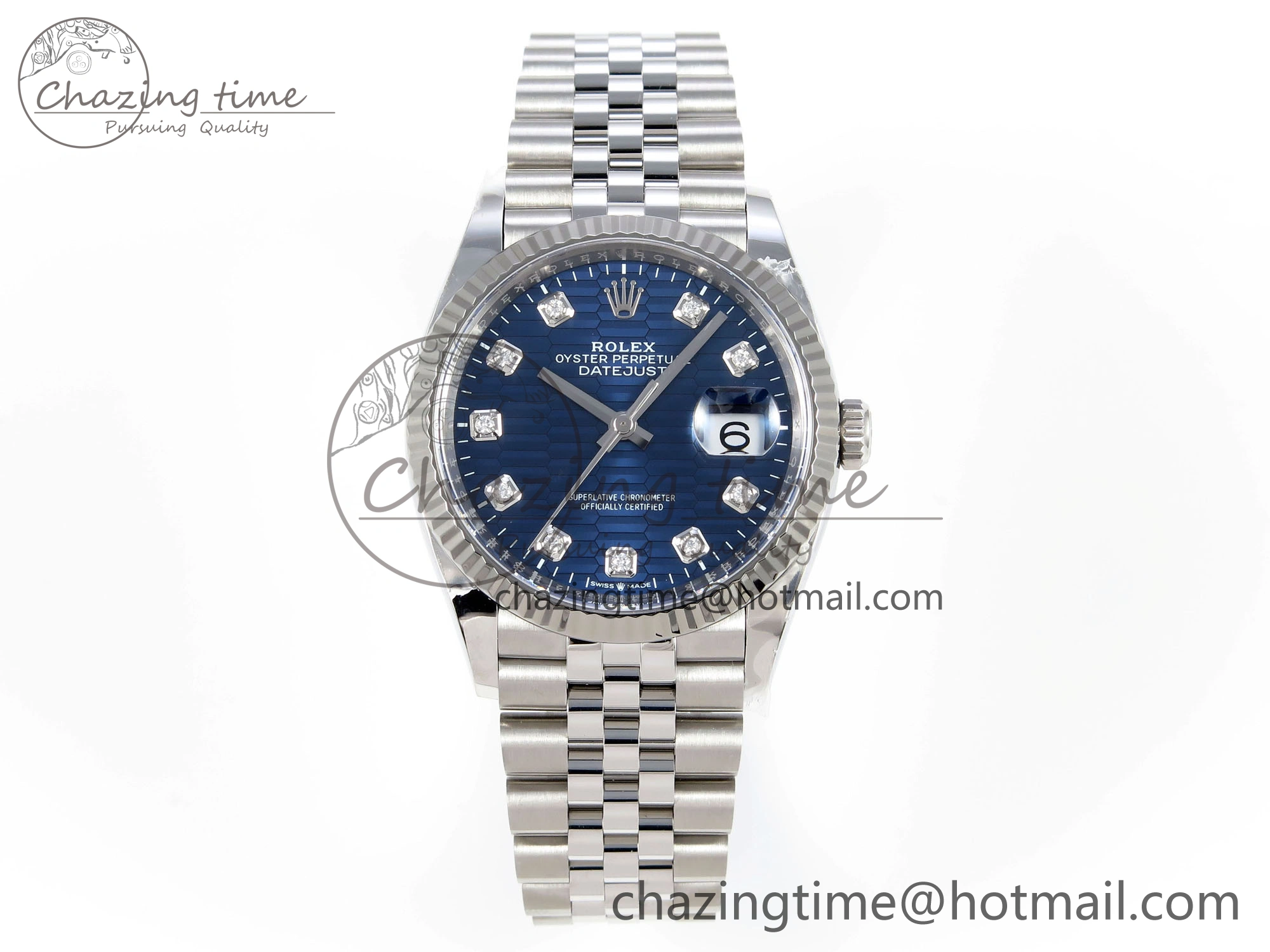 WellDesigned DateJust 36 126234 Clean 1:1 Best Edition 904L Steel Blue Textured Diamonds Dial on Jubilee Bracelet VR 1967