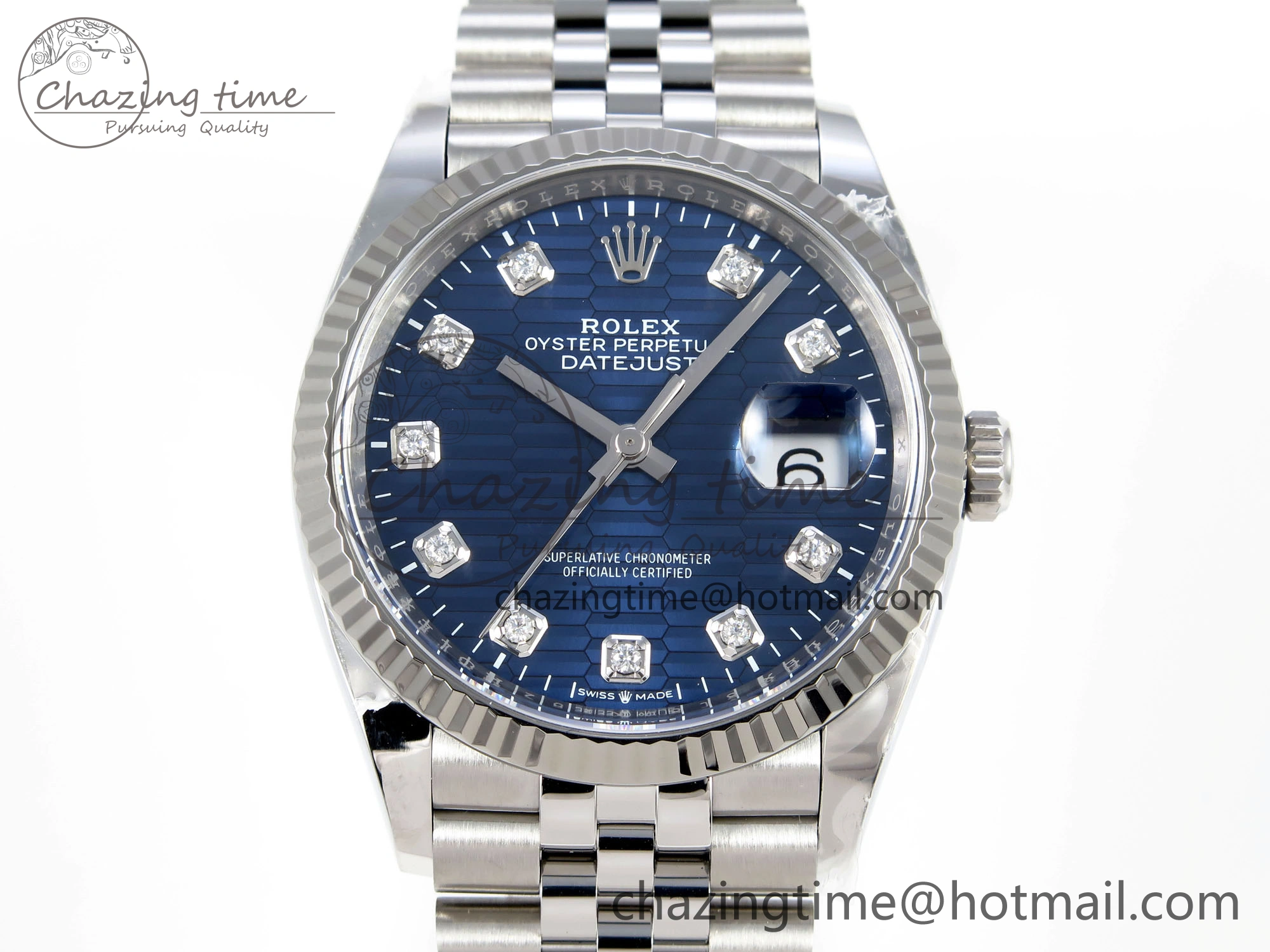 WellDesigned DateJust 36 126234 Clean 1:1 Best Edition 904L Steel Blue Textured Diamonds Dial on Jubilee Bracelet VR 1967