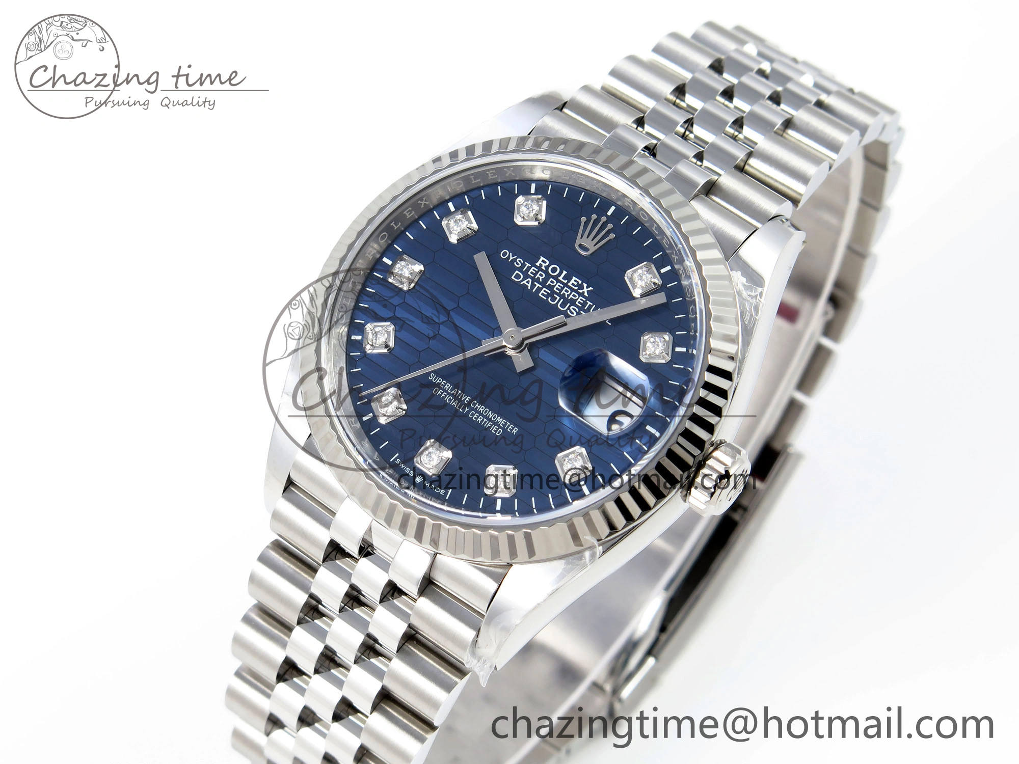 WellDesigned DateJust 36 126234 Clean 1:1 Best Edition 904L Steel Blue Textured Diamonds Dial on Jubilee Bracelet VR 1967