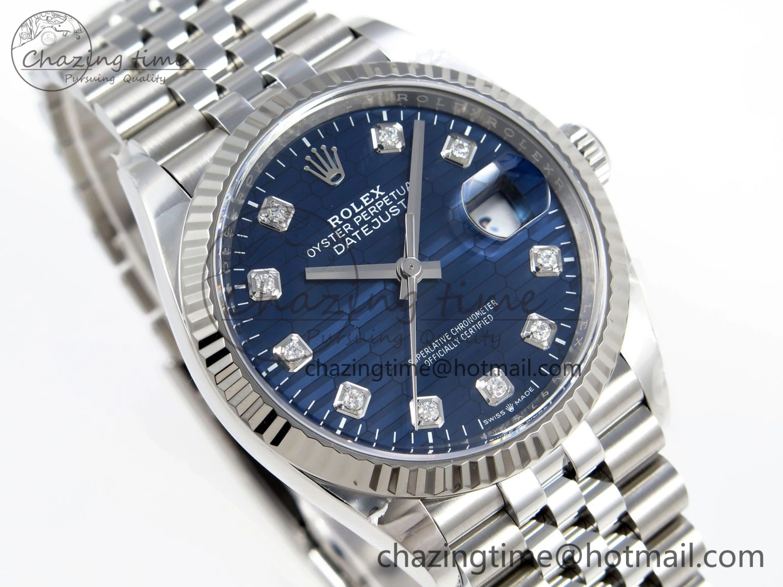 WellDesigned DateJust 36 126234 Clean 1:1 Best Edition 904L Steel Blue Textured Diamonds Dial on Jubilee Bracelet VR 1967