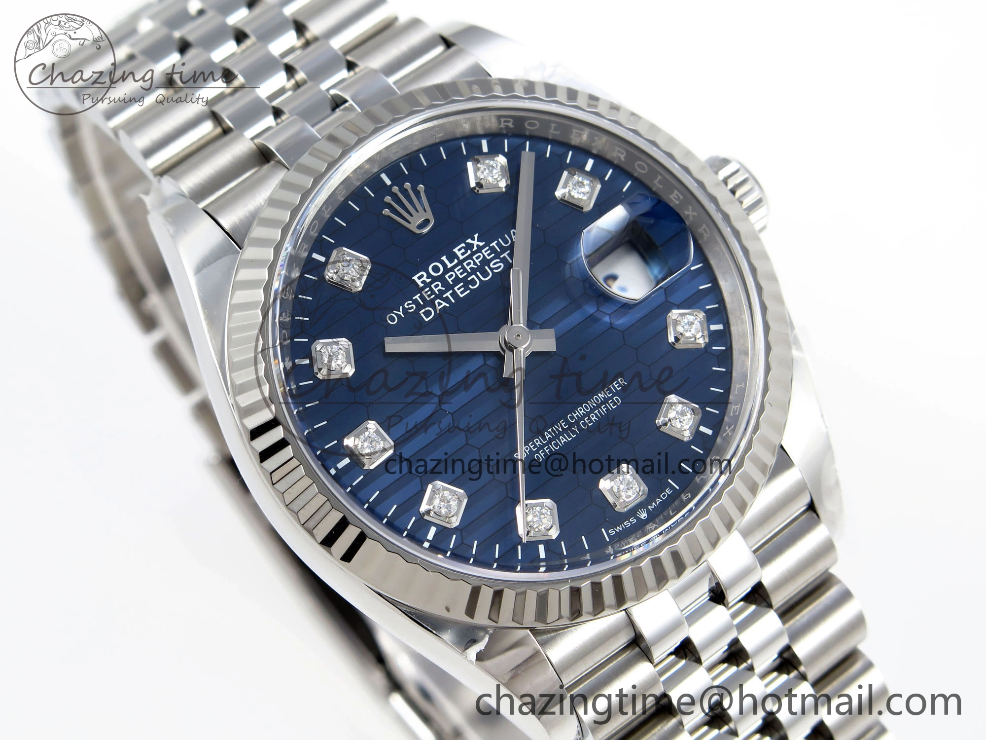 WellDesigned DateJust 36 126234 Clean 1:1 Best Edition 904L Steel Blue Textured Diamonds Dial on Jubilee Bracelet VR 1967