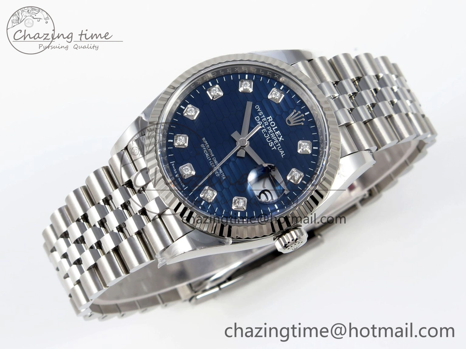 WellDesigned DateJust 36 126234 Clean 1:1 Best Edition 904L Steel Blue Textured Diamonds Dial on Jubilee Bracelet VR 1967