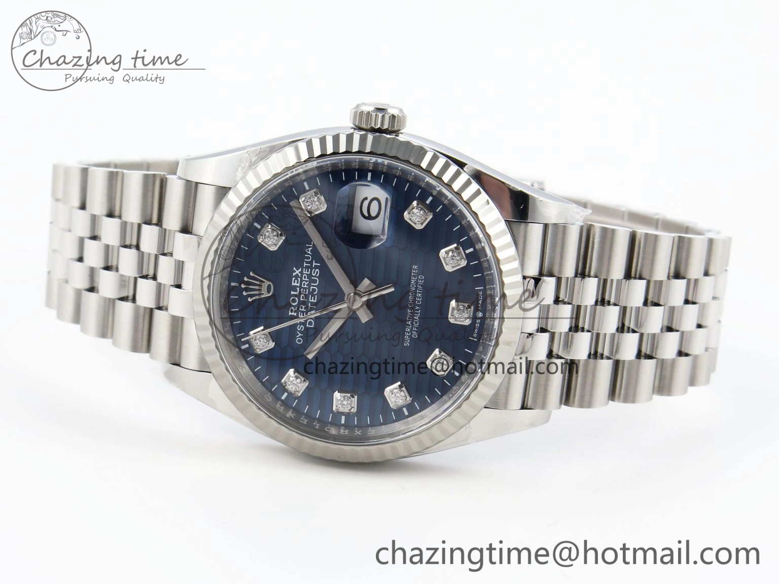 WellDesigned DateJust 36 126234 Clean 1:1 Best Edition 904L Steel Blue Textured Diamonds Dial on Jubilee Bracelet VR 1967