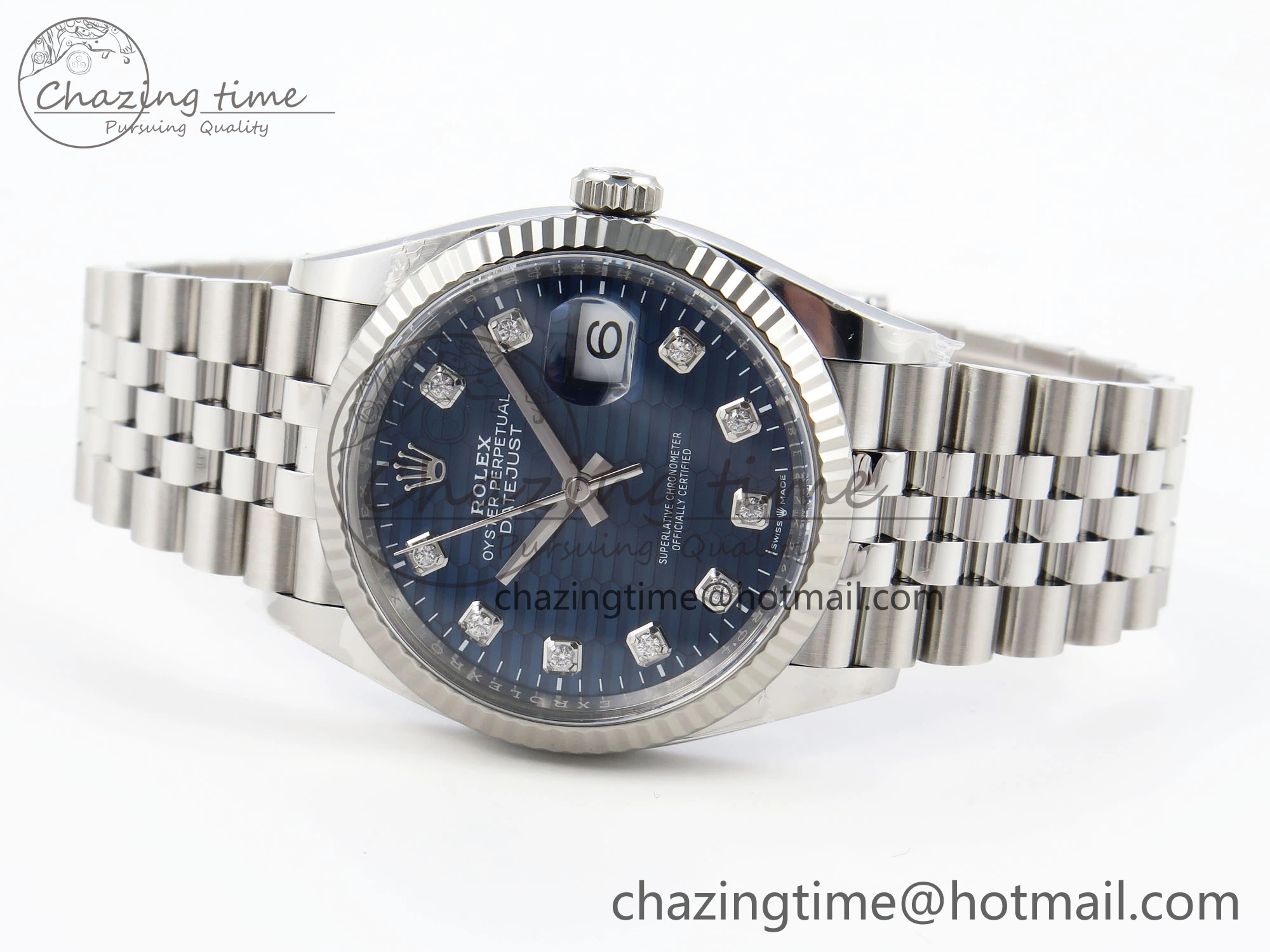 WellDesigned DateJust 36 126234 Clean 1:1 Best Edition 904L Steel Blue Textured Diamonds Dial on Jubilee Bracelet VR 1967