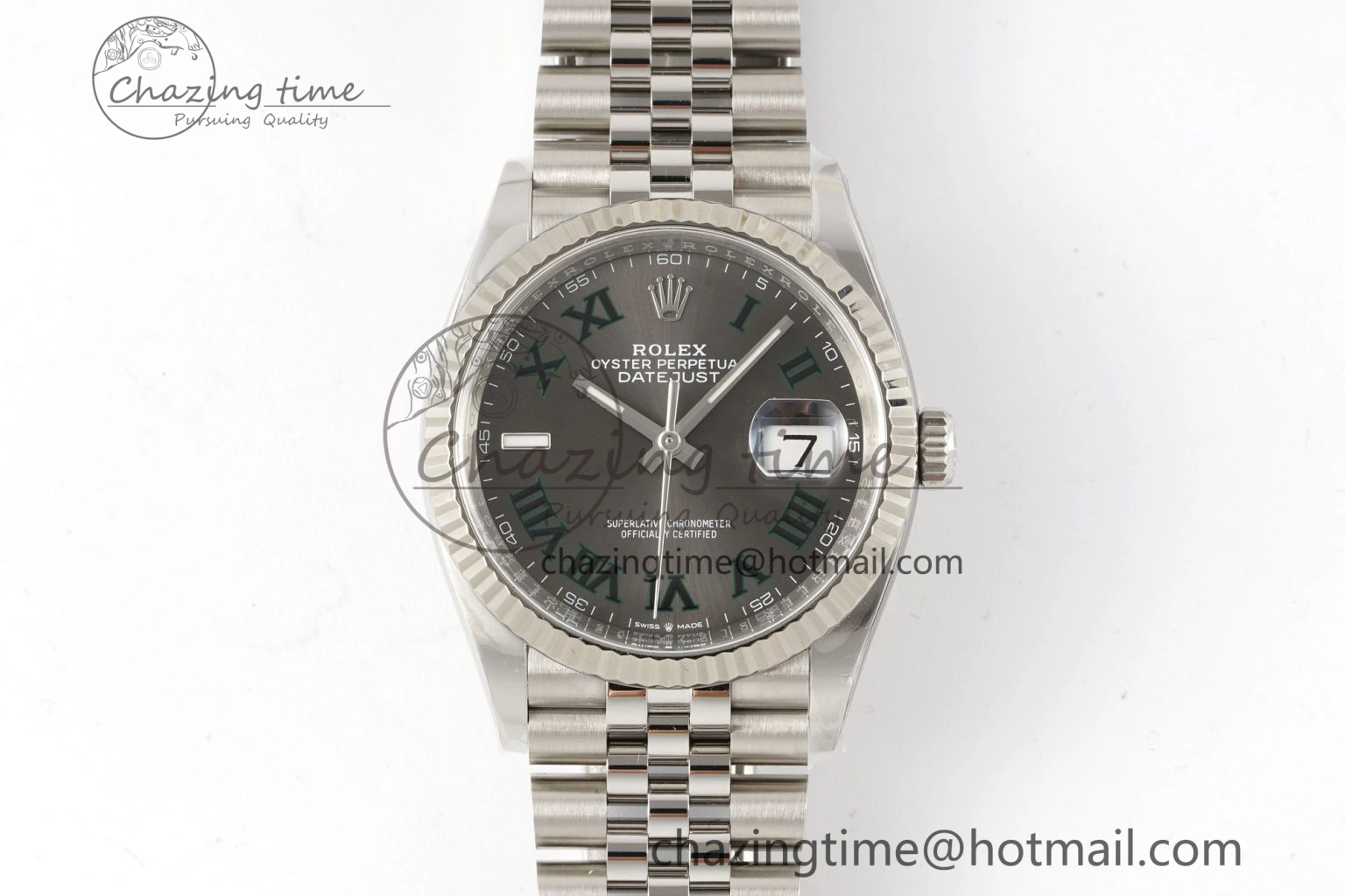 Reliable DateJust 36 126234 Clean 1:1 Best Edition 904L Steel Gray Dial Green Roman Markers on Jubilee Bracelet VR 10132