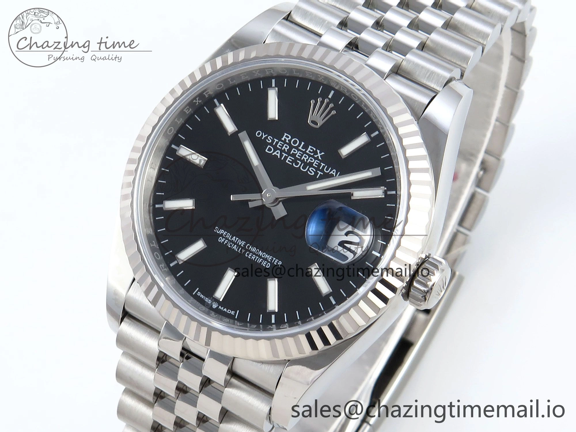 ModernLook DateJust 36 126234 EWEF Best Edition Black Dial Stick Marker on Jubilee Bracelet A 604