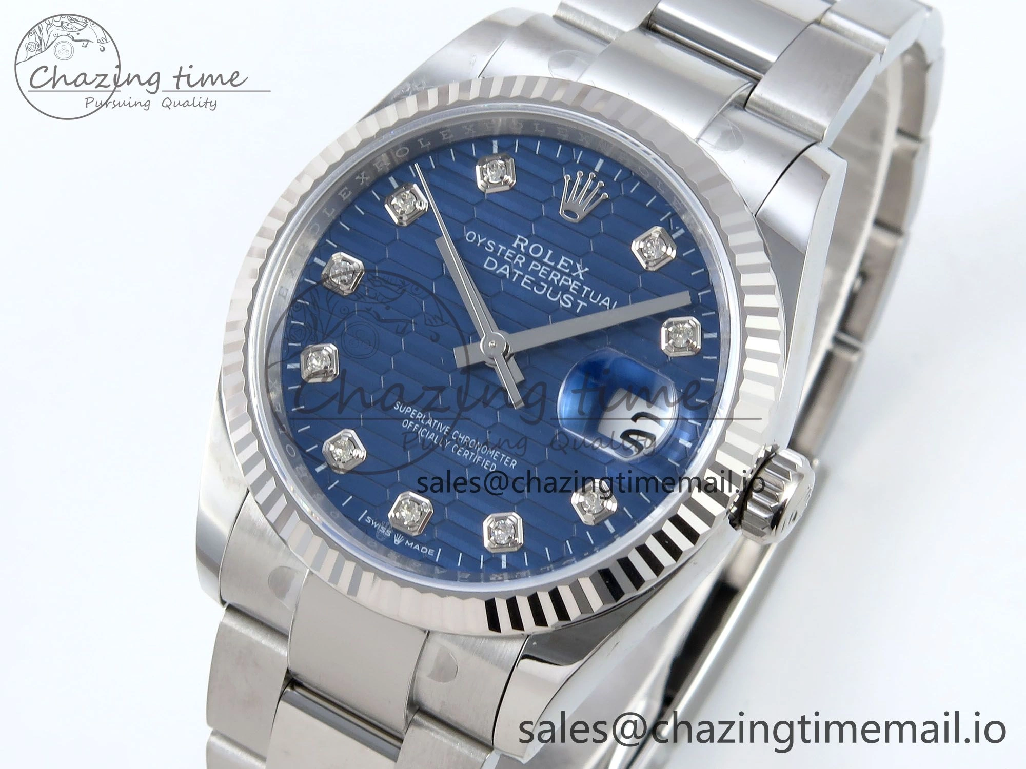 DateJust 36 126234 EWEF Best Edition Blue Textured Diamonds Dial on Oyster Bracelet A Snug 689