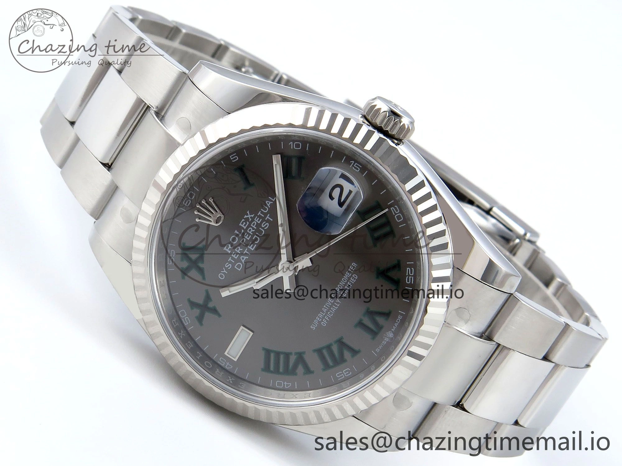 WaterResistant DateJust 36 126234 EWEF Best Edition Gray Dial Green Roman Marker on Oyster Bracelet A 681