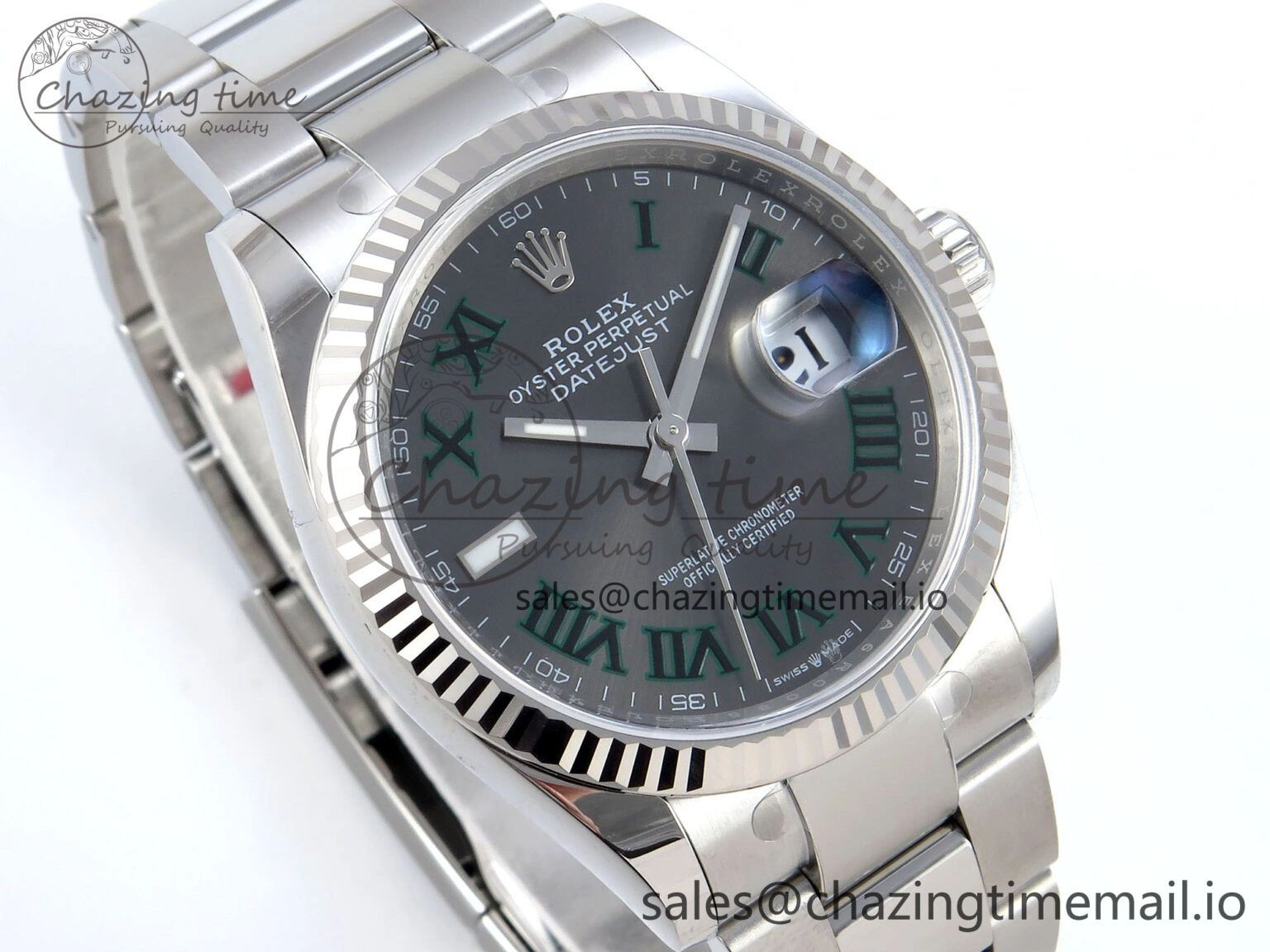 WaterResistant DateJust 36 126234 EWEF Best Edition Gray Dial Green Roman Marker on Oyster Bracelet A 681