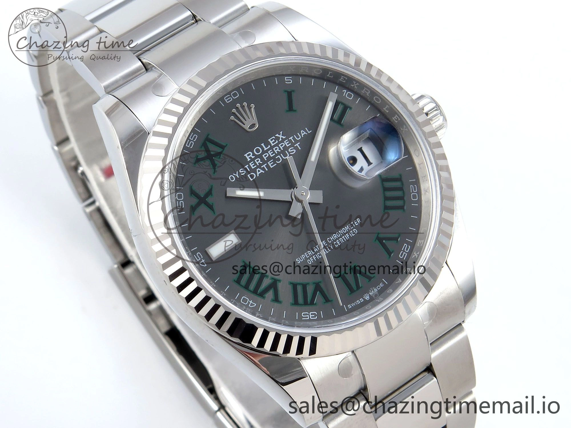 WaterResistant DateJust 36 126234 EWEF Best Edition Gray Dial Green Roman Marker on Oyster Bracelet A 681