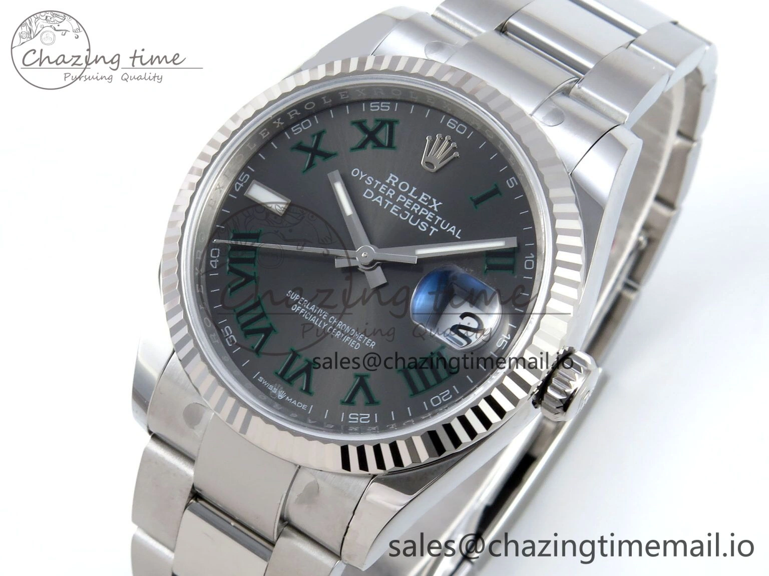 WaterResistant DateJust 36 126234 EWEF Best Edition Gray Dial Green Roman Marker on Oyster Bracelet A 681