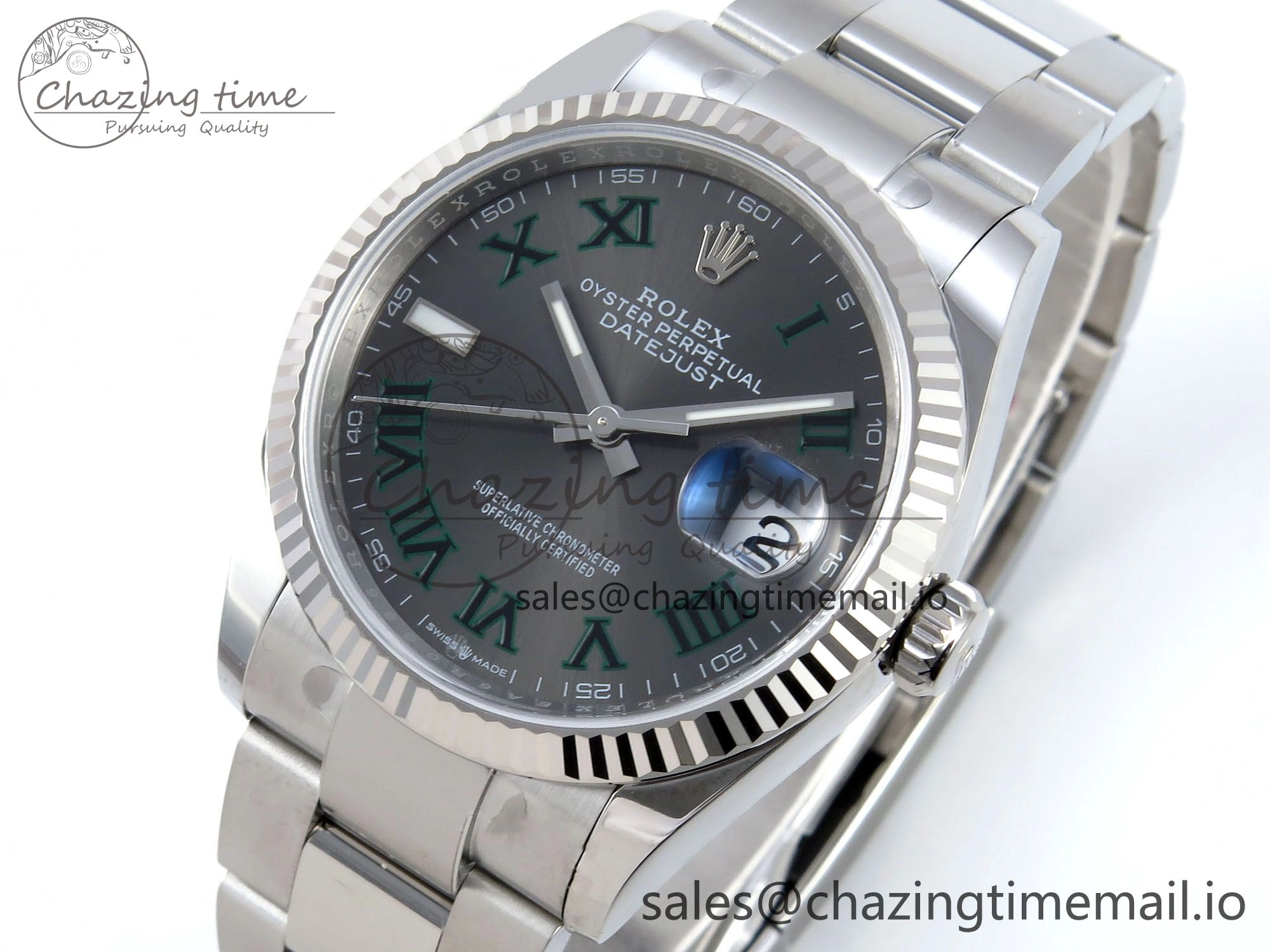WaterResistant DateJust 36 126234 EWEF Best Edition Gray Dial Green Roman Marker on Oyster Bracelet A 681