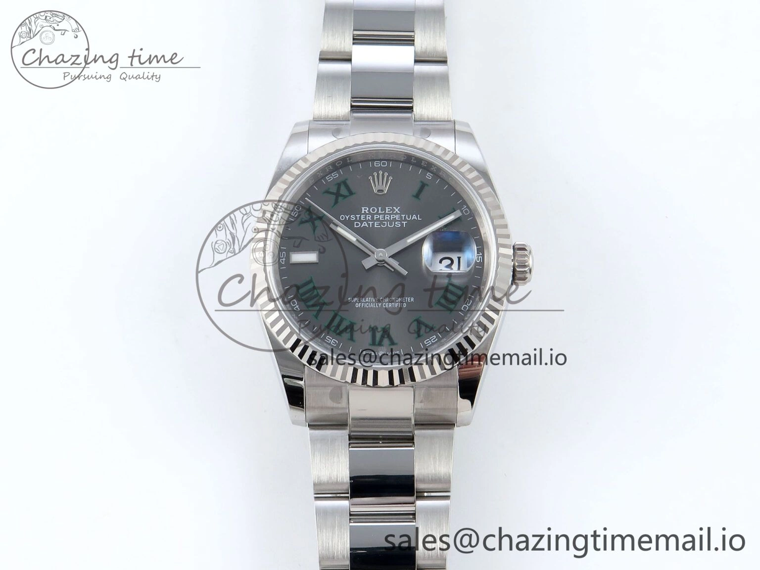 WaterResistant DateJust 36 126234 EWEF Best Edition Gray Dial Green Roman Marker on Oyster Bracelet A 681