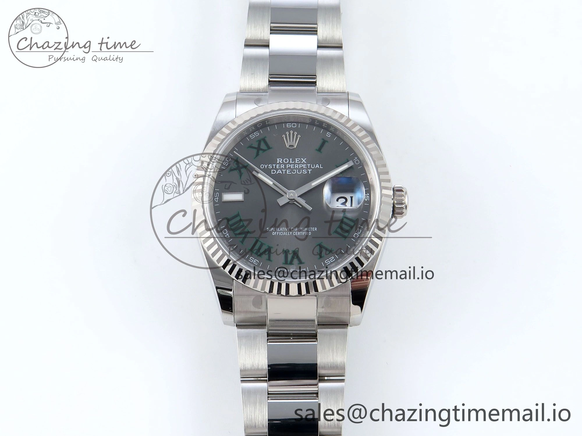 WaterResistant DateJust 36 126234 EWEF Best Edition Gray Dial Green Roman Marker on Oyster Bracelet A 681
