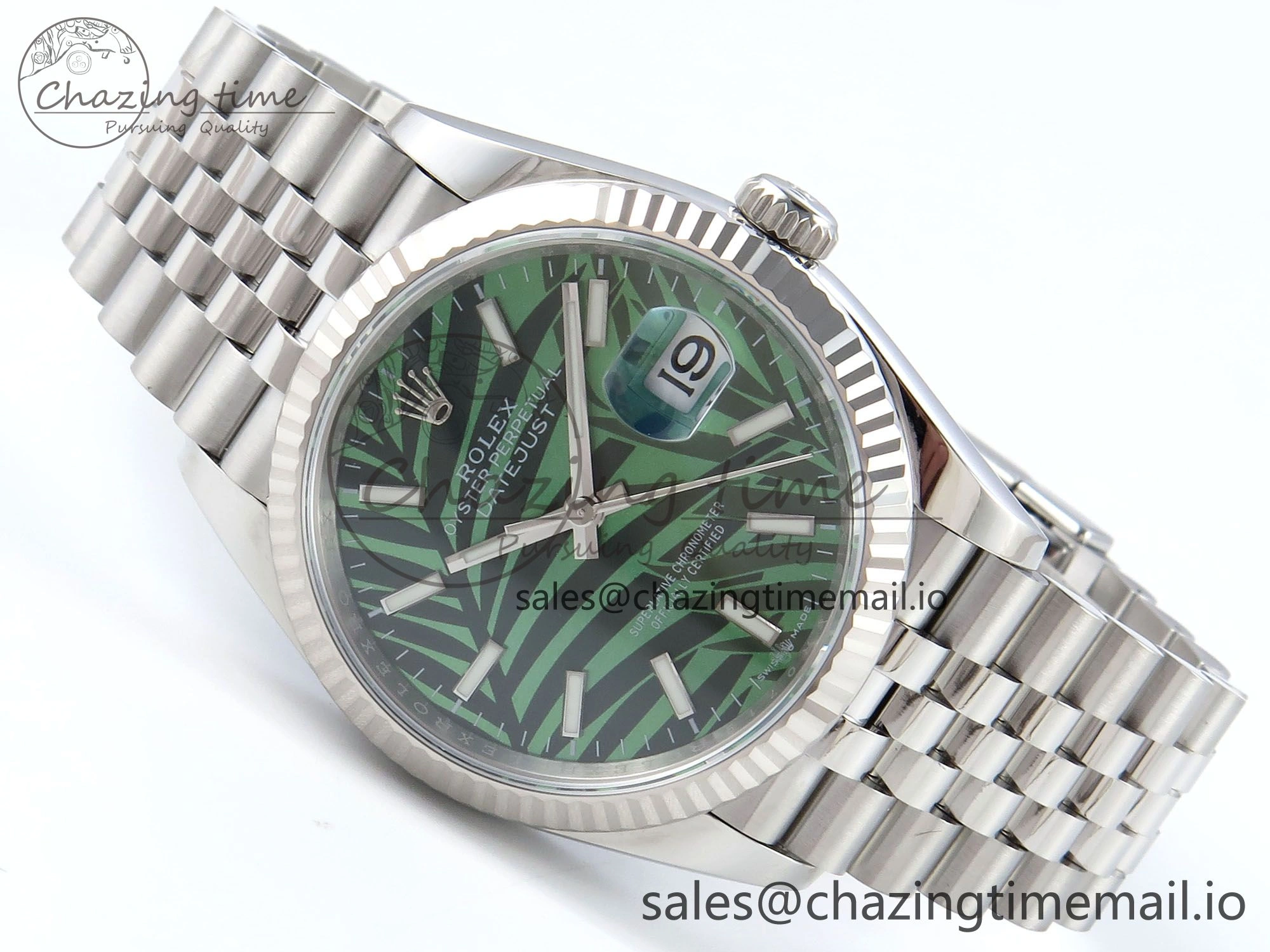 Trendy DateJust 36 126234 EWEF Best Edition Green Leaf Dial Stick Marker on Jubilee Bracelet A 606