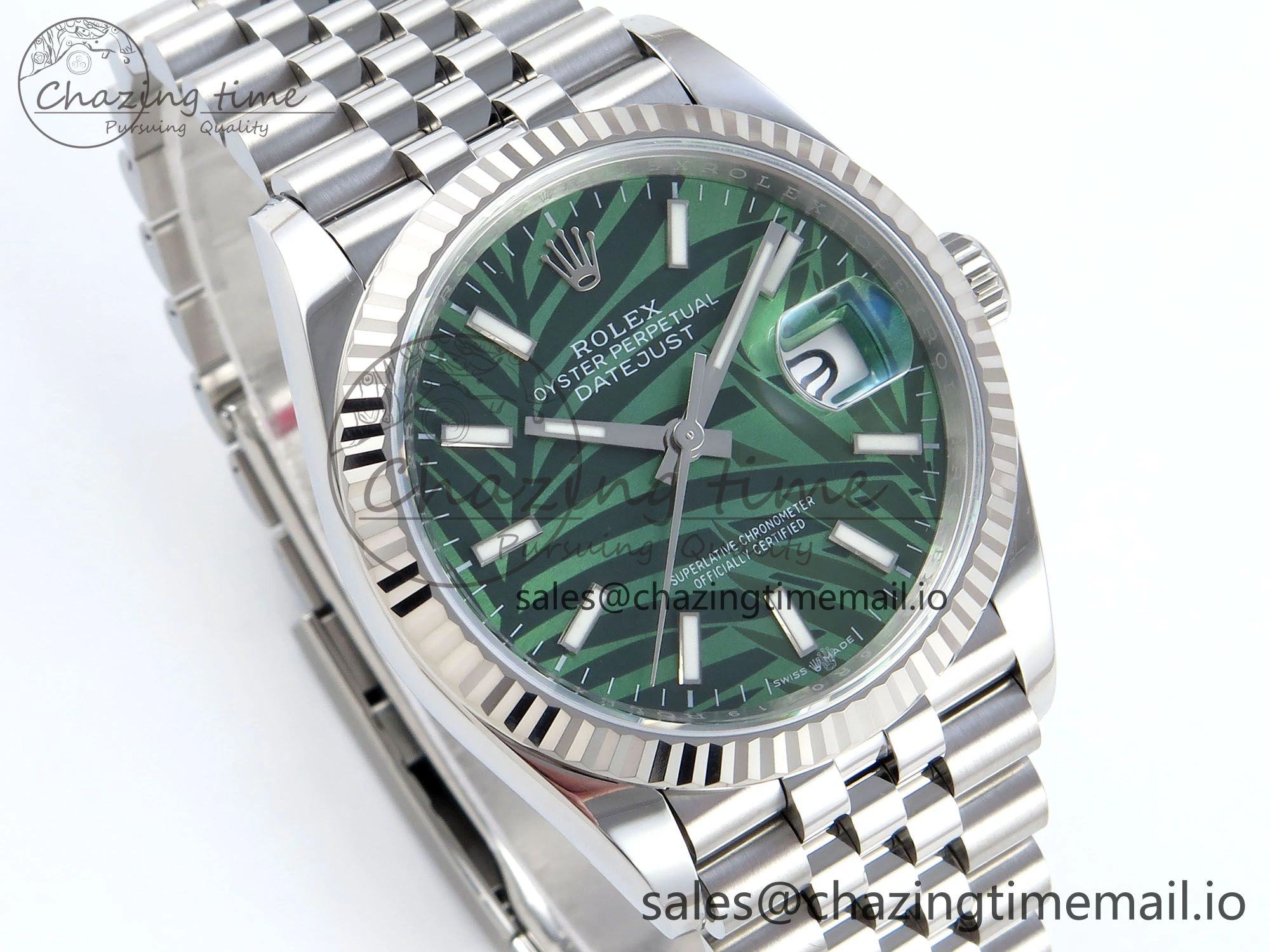Trendy DateJust 36 126234 EWEF Best Edition Green Leaf Dial Stick Marker on Jubilee Bracelet A 606
