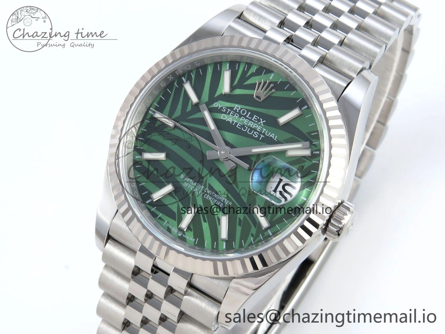 Trendy DateJust 36 126234 EWEF Best Edition Green Leaf Dial Stick Marker on Jubilee Bracelet A 606