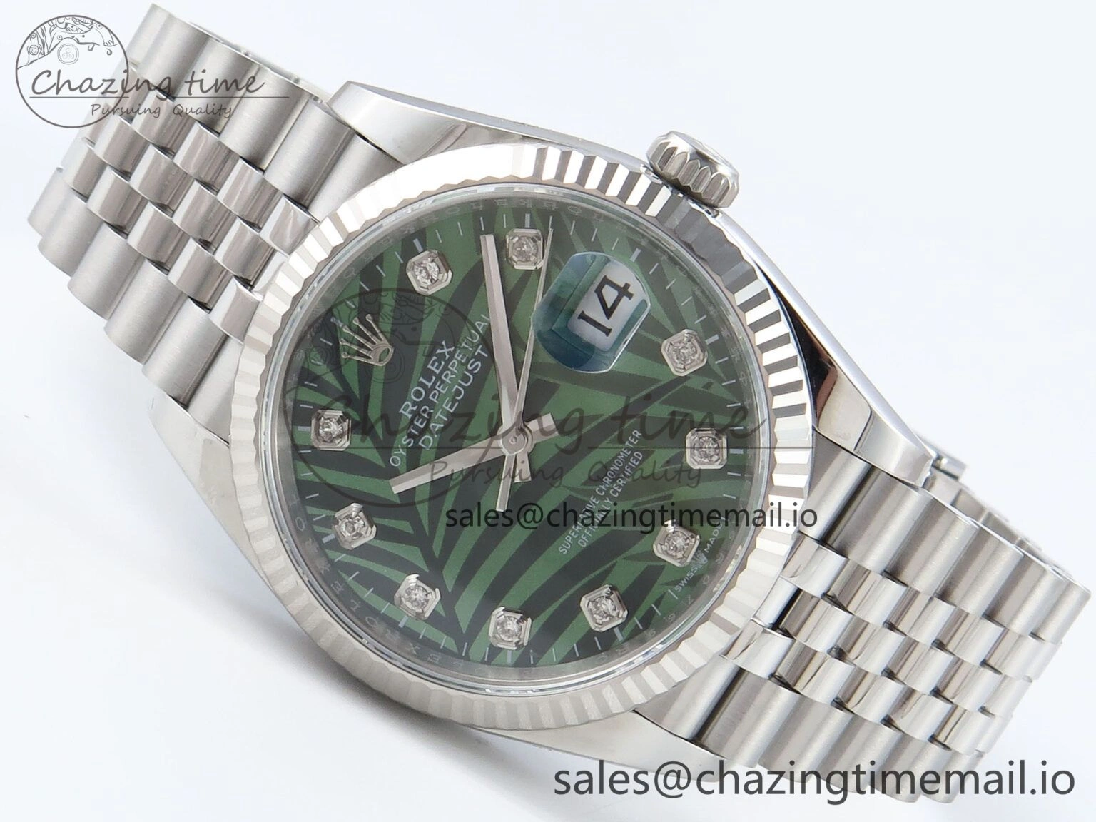 FreshLook DateJust 36 126234 EWEF Best Edition Green Leaf Diamonds Dial on Jubilee Bracelet A 601