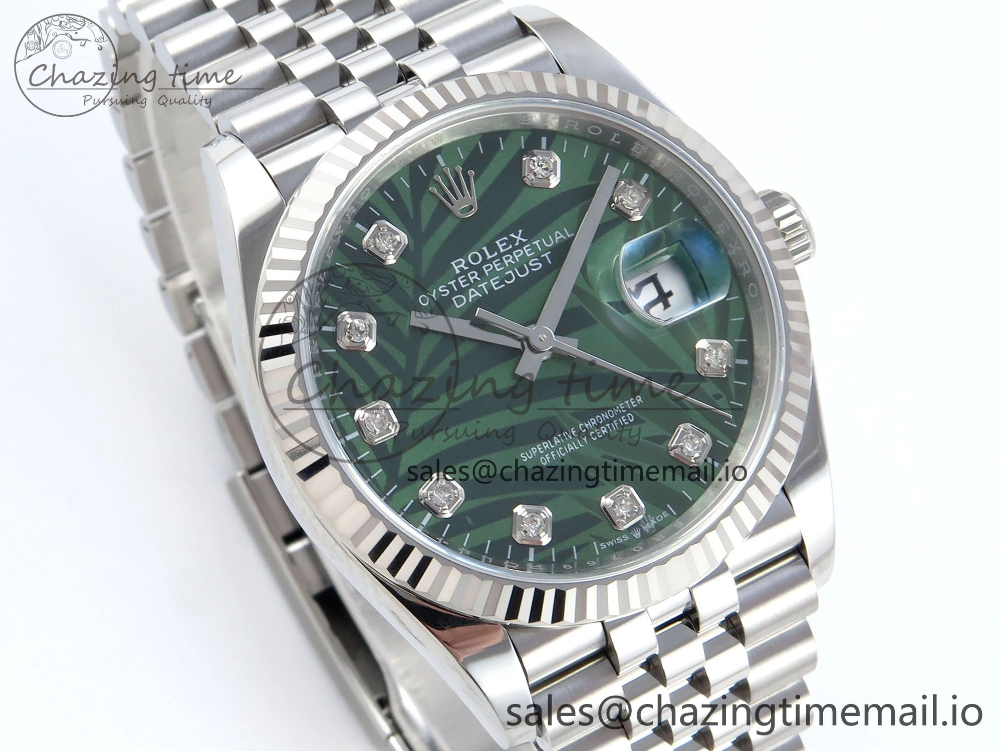 FreshLook DateJust 36 126234 EWEF Best Edition Green Leaf Diamonds Dial on Jubilee Bracelet A 601