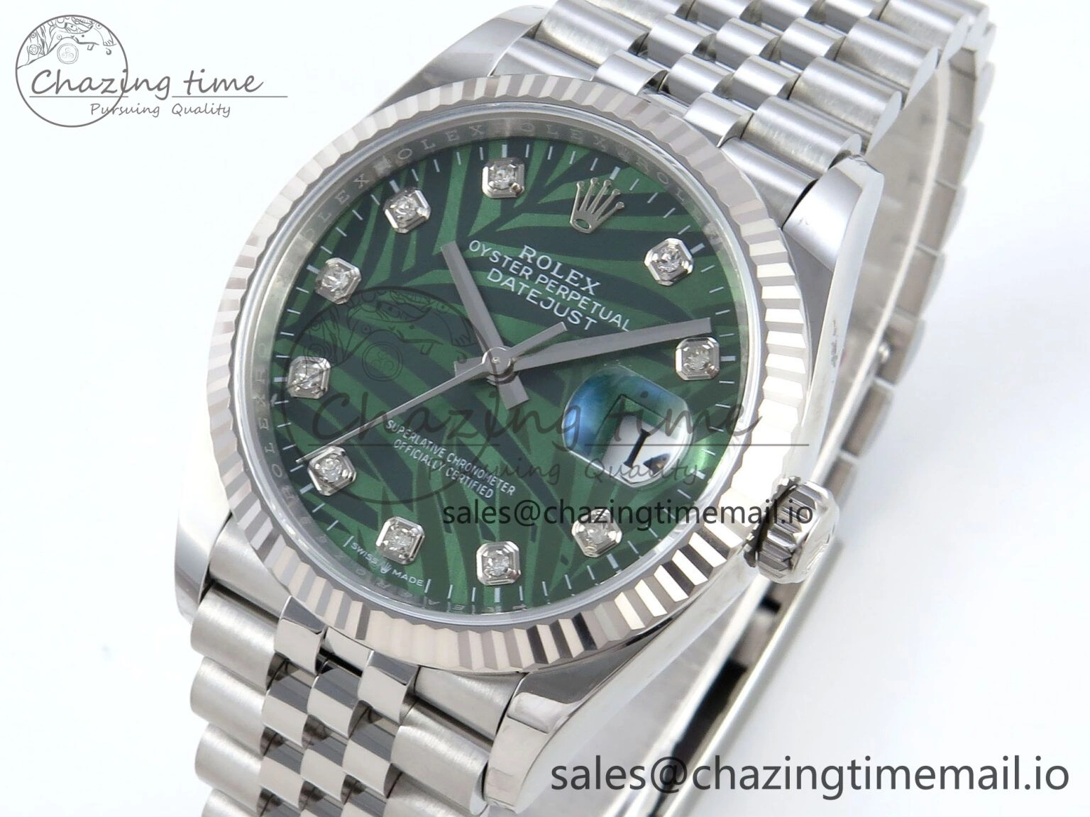 FreshLook DateJust 36 126234 EWEF Best Edition Green Leaf Diamonds Dial on Jubilee Bracelet A 601