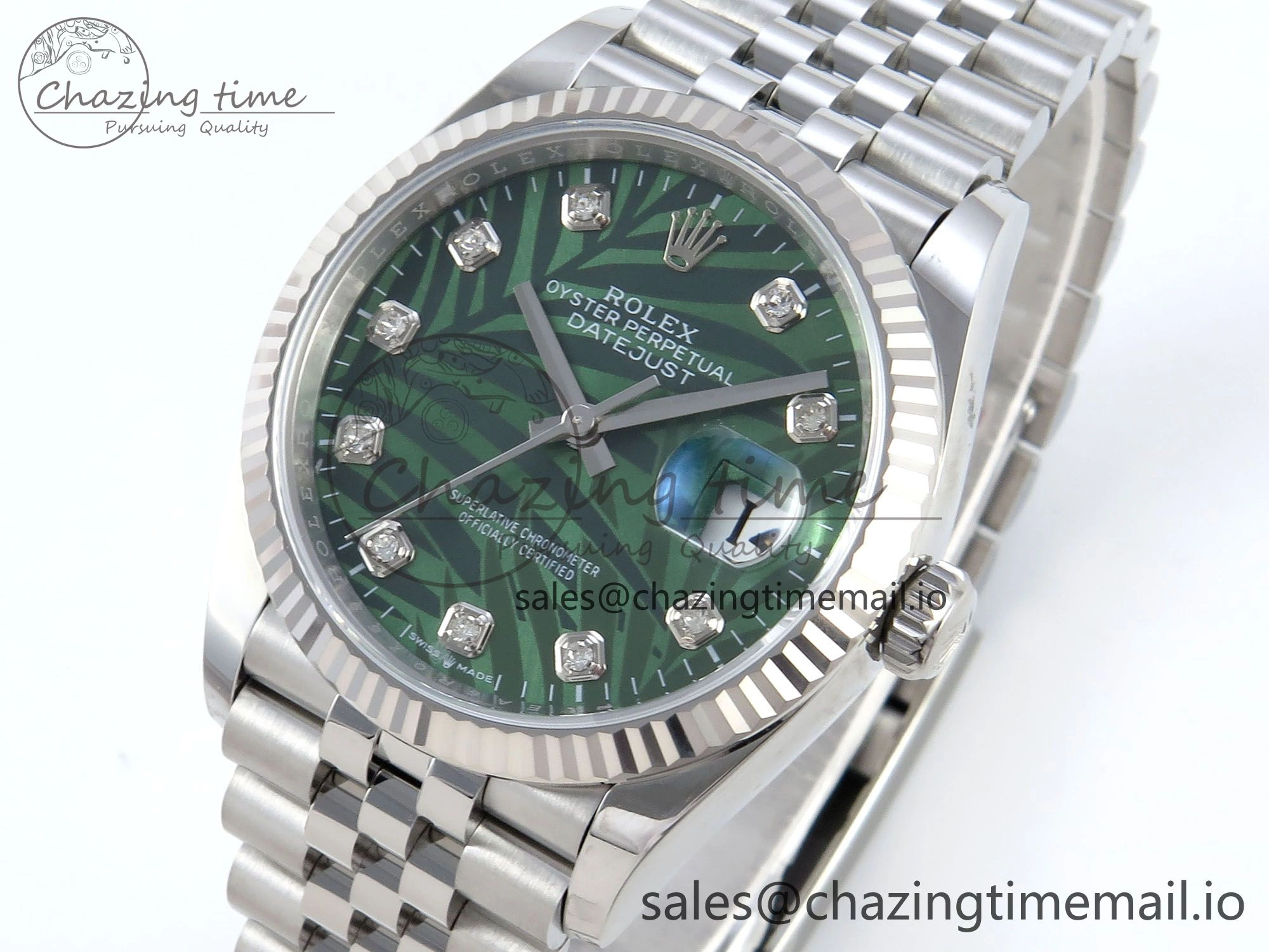 FreshLook DateJust 36 126234 EWEF Best Edition Green Leaf Diamonds Dial on Jubilee Bracelet A 601